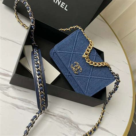 chanel 19 wallet on chain denim|Chanel wallet on chain details.